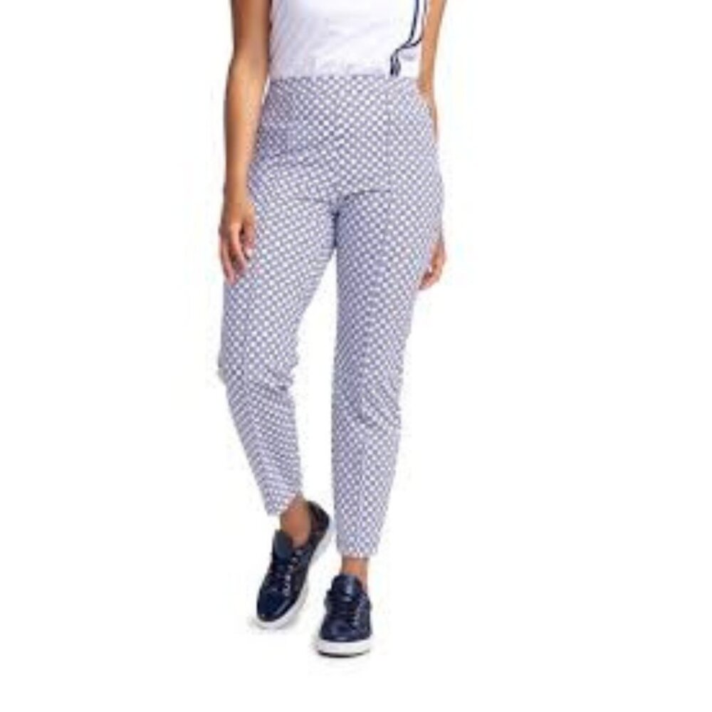 Kinona White and Blue Polka Dot Straight Leg Pants